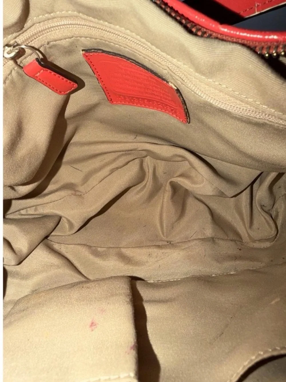 Coach Khaki Signature Shoulder Bag with Coral Trim
